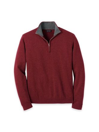 Paul Fredrick Supima Cotton Quarter Zip Mock Neck Sweater in Burgundy at Nordstrom, Size Xx-Large