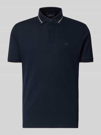 Emporio Armani Slim Fit Poloshirt mit Label-Stitching in Marine, Gr&ouml;&szlig;e XXL