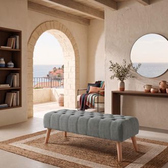 Colch&oacute;n Morfeo Banco pie de cama tapizado capiton&eacute; gris, 100 cm