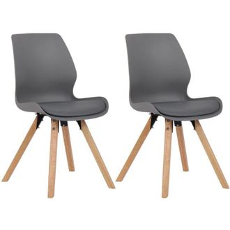 Clp Juego De 2 Sillas De Comedor De Pl&aacute;stico Gris Estilo Escandinavo Patas De Madera Cds101142