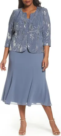 Alex Evenings Mock Two-Piece Jacket Dress in Steel Blue at Nordstrom, Size 20W