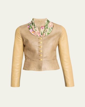 Chlo&eacute; Scoop-Neck Leather Single-Breasted Jacket