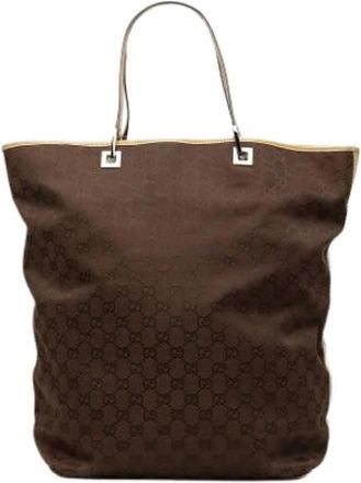 Gucci Pre-owned Canvas Tote Bag - Dames - Vintage Shopper - Bruin - ONE Size - Leer - Vintage