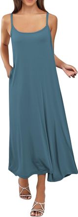 Generic Boho Maxi Dresses for Women UK Summer Beach Shift Dress Solid-Sexy Spaghetti Strap Long Dresses Elegant Party Sundress Plus Size Casual Dress Going Ou