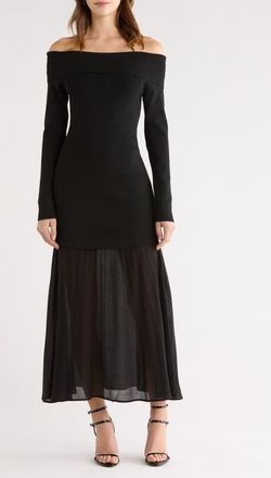 ASTR the Label Lidia Mixed Media Off the Shoulder Long Sleeve Dress in Black at Nordstrom, Size X-Small