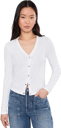 Lilla P Ribbed Slub Snap V-Neck Womens Clothing White : XL, Cotton