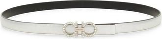 Ferragamo Zilverkleurige Gancini Gesp Riem - Dames - Riemen - Grijs - 85 CM - Accessoires