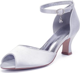 Generic Wedding Bridal Shoes Womens Satin Low Heel Wedding Shoes Heels Bridal Shoes Women Wedding Mid Heels Sandals 6.5Cm,White,3 UK