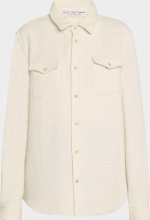God's True Cashmere Cashmere Waffle Knit Snap Collared Shirt