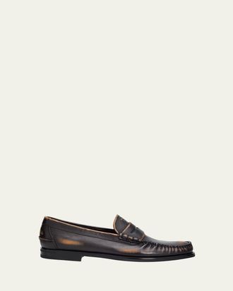Prada Mens Anitqued Leather Penny Loafers