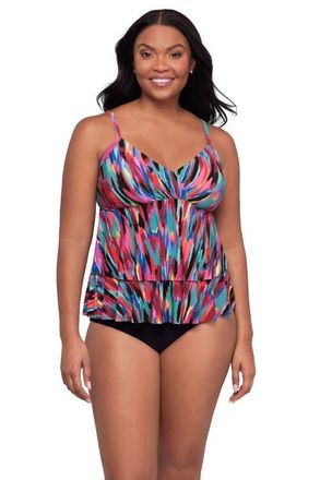 Trimshaper Leona V-Neckline Tankini Swimsuit Top in Abstract Mosaic at Nordstrom, Size 16