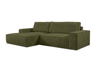 Vente-Unique Sof&aacute; cama rinconera izquierda de pana - Verde caqui - AMELIA