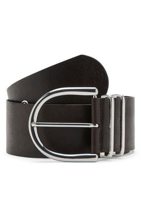 Mango Oval Buckle Leather Belt in Chocolate at Nordstrom, Size Medium