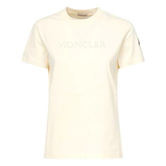 Moncler Tops, Dames, Wit, XS, Katoen, T-shirt van katoen met geborduurd tonaal logo