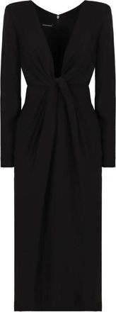 Emporio Armani Long Sleeve Twisted Midi Dress - Dames - Casual kleedjes - Zwart - M - Kleedjes