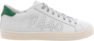 P448 Schoenen, Heren, Wit, 41 EU, Leer, Witte Leren Sneakers met Groene Hiel