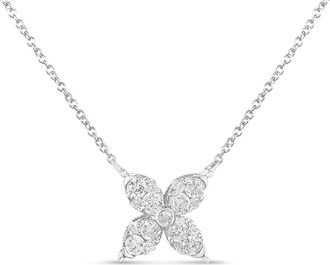House of Brilliance 10K White Gold 1/2 Cttw Diamond Marquise Shaped 4 Leaf Clover Pendant Necklace at Nordstrom