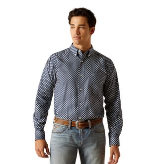 Ariat Mens Emile Fitted Western Shirt Long Sleeve in Mood Indigo, Size X-Small, by Ariat