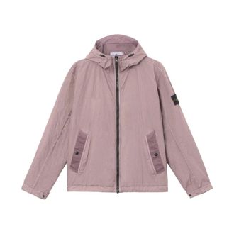 Stone Island Light Jackets, male, Gray, L, Crinkle Reps NY Hooded Jacket