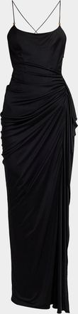 Versace Draped Open-Back Gown