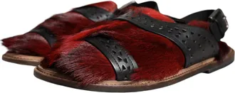 Dolce & Gabbana Mens Black Red Gazelle Hair Leather Sandals Shoes And Calfskin