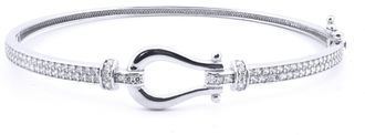 Jewelco London 9ct White Gold CZ Noose Hook Loop Stirrup 3mm Bangle Bracelet - JBG351