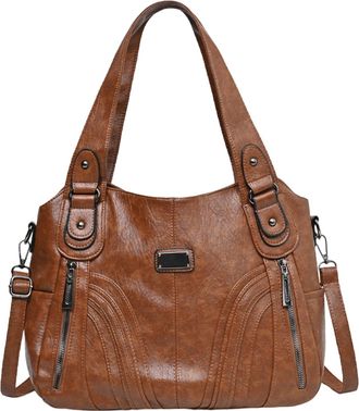 Generic PU Leather Shoulder Bag Fashion Crossbody Bag Large Tote Bags for Women (Brown)