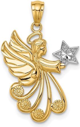 Diamond2Deal 14k Yellow Gold and White Rhodium Diamond-cut Angel with a Star Charm Pendant