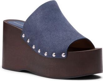 Stuart Weitzman Kate Studded Wedge Platform Slide Sandal in Stormy Blue at Nordstrom, Size 9.5