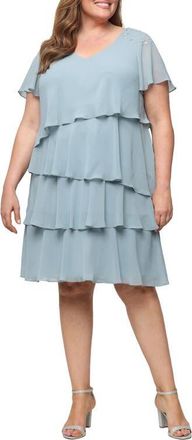 S.L. Fashions Beaded Tiered Chiffon Dress in Sage at Nordstrom, Size 16W