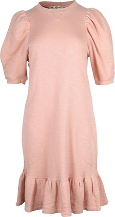 Ulla Johnson Knitted Puff Sleeve Dress in Pink Cotton