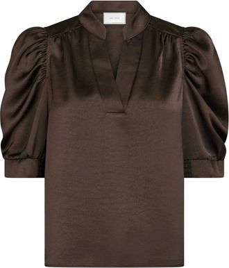 Neo Noir Overhemden, Dames, Bruin, S, Polyester, Sateen Blouse met Pofmouwen