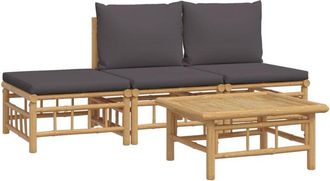 vidaXL Set De Muebles De Jard&iacute;n 4 Piezas Bamb&uacute; Con Cojines Gris Oscuro Vidaxl