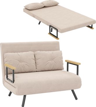 OEM Sof&aacute; Cama Convertible 4 En 1 2 Plazas Plegable Con Respaldo Ajustable, Almohadas, 102x73x81 Cm, Beige Claro
