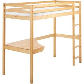 Beliani Cama Alta Loft Infantil Caba&ntilde;a De Madera De Pino Con Almacenaje Somier De Listones Con Escritorio Marr&oacute;n Claro 90 X 200 Cm Loury