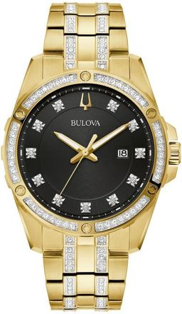 Bulova Crystal Quartz Black Dial Mens Watch 98B399