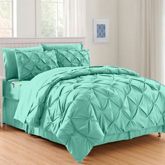 Elegant Comfort 8-pc Pintuck Pinch Comforter Set - Includes 4-pc Sheet Set With Sided Storage Pocket