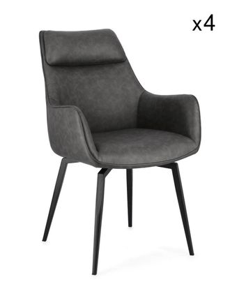 Konte Design Lote de 4 sillones de piel sint&eacute;tica antracita y patas negras