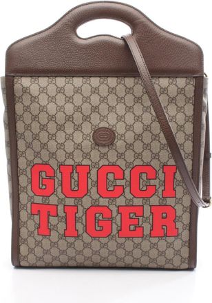 Gucci Beige Brown Multi-Color Gg Supreme Leather Handbag Tote Bag (Pre-Owned)