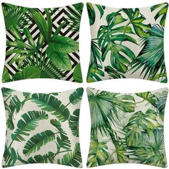 OEM Zolginah Set Di 4 Federe Per Cuscini Da Esterno, Impermeabili, Con Motivo A Piante Tropicali Verdi, Ideali Per Divano, Patio, Giardino, Soggiorno E Ca