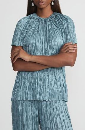 Lafayette 148 New York Pliss&eacute; Top in Lagoon Green at Nordstrom Rack, Size Small