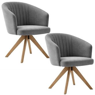 Pondecor Interiorismo Set de 2 sillas comedor giratorias tela gris patas madera 59x58x80cm