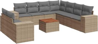 vidaXL Juego De Sof&aacute;s Jard&iacute;n Con Cojines Beige 10 Pzas Rat&aacute;n Sint&eacute;tico Vidaxl