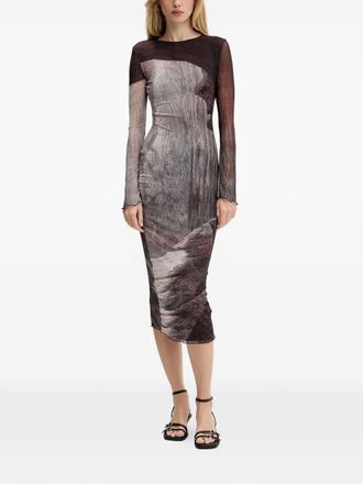 Desigual long sleeve printed midi dress - Brown