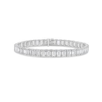 Diana M. Jewels 14KT WHITE GOLD LAB GROWN DIAMOND EMERALD CUT TENNIS BRACELET WEIGHING 27.50 CTS TW (NON-CERTIFIED)