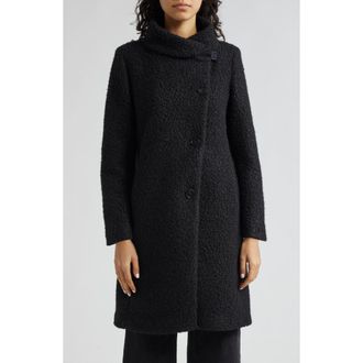 Emporio Armani Asymmetric Boucl&eacute; Coat in Solid Black at Nordstrom, Size 14 Us
