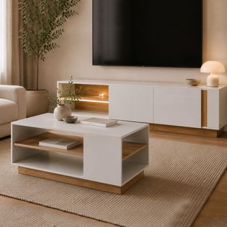 Dmora Mesa De Centro Kari, 2 Compartimentos, Rectangular, Color Blanco, 100x60x46h Cm Blanco