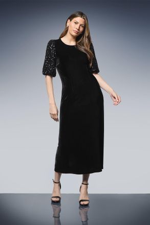 Wallis Womens Sequin Puff Sleeve Velvet Tie Back Midi Dress - Black - Size 18 UK