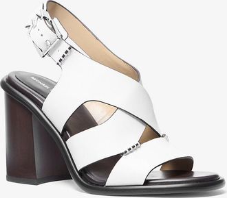 Michael Kors Raven Leather Block Heel Sandal
