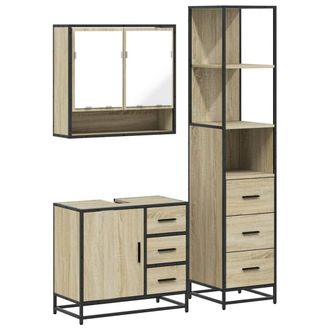 Berkfield Home 3 Piece Bathroom Furniture Set Sonoma Oak Engineered Wood in Brown